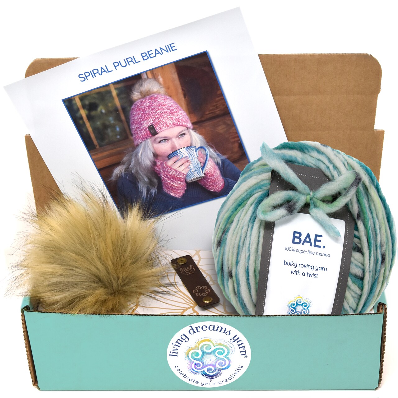 DIY Winter Hat Knit Kit. Includes Bulky Superfine Merino Wool Yarn, Printed Pattern, Pom-Pom, Rim Tag. Soft, Cozy, Great for Gifts
